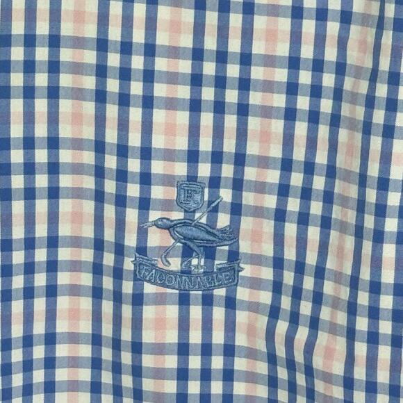 FACONNABLE Preppy Blue Pink Plaid Cotton Short Sleeve Button-Up Shirt Men’s L - Picture 4 of 8